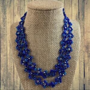 OilNana handcrafted Sapphire blue crystal beaded chain very 
Long New in‎ box